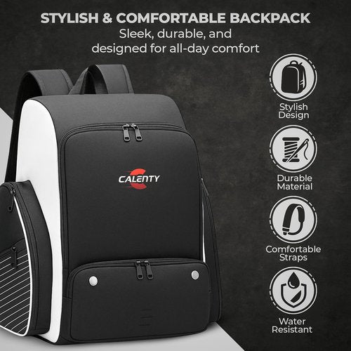CALENTY Pickleball Bag Backpack – Large Pickleball Backpack Fits 2+ Paddles with Shoe Compartment, Fence Hook, Secure Ball Storage & 2 Keychains, Premium Pickleball Bag for Men and Women