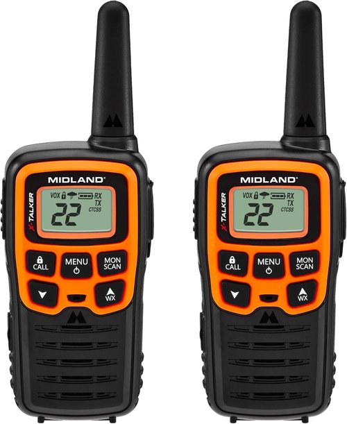 Midland T51VP3 X-TALKER Walkie-Talkie - Long Range FRS Two-Way Radio for Kids | NOAA Weather Alert - Black/Orange - 2 Pack