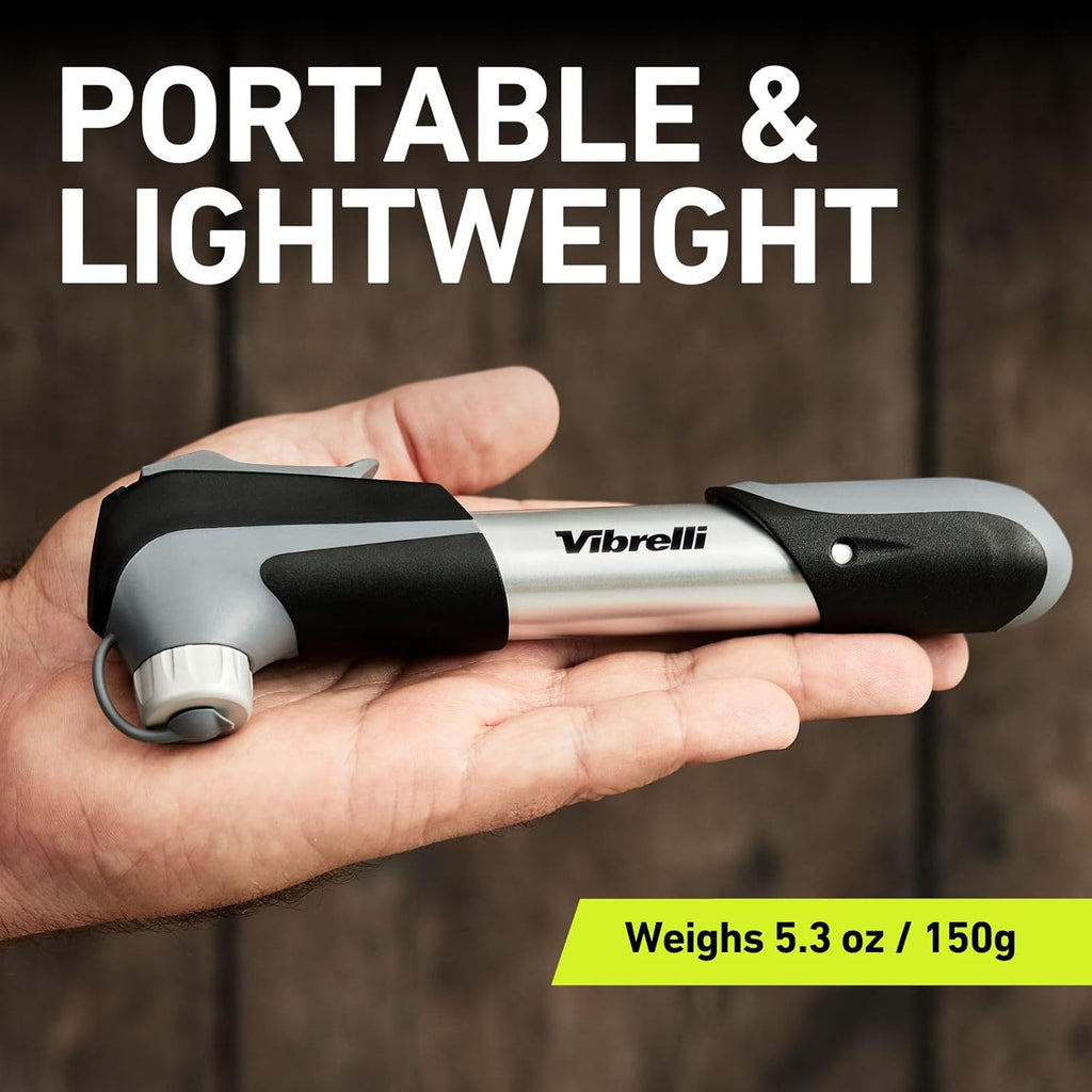 Vibrelli Mini Bike Pump - 120 PSI Presta & Schrader Tire Pump for Road & MTB - No Valve Change Required