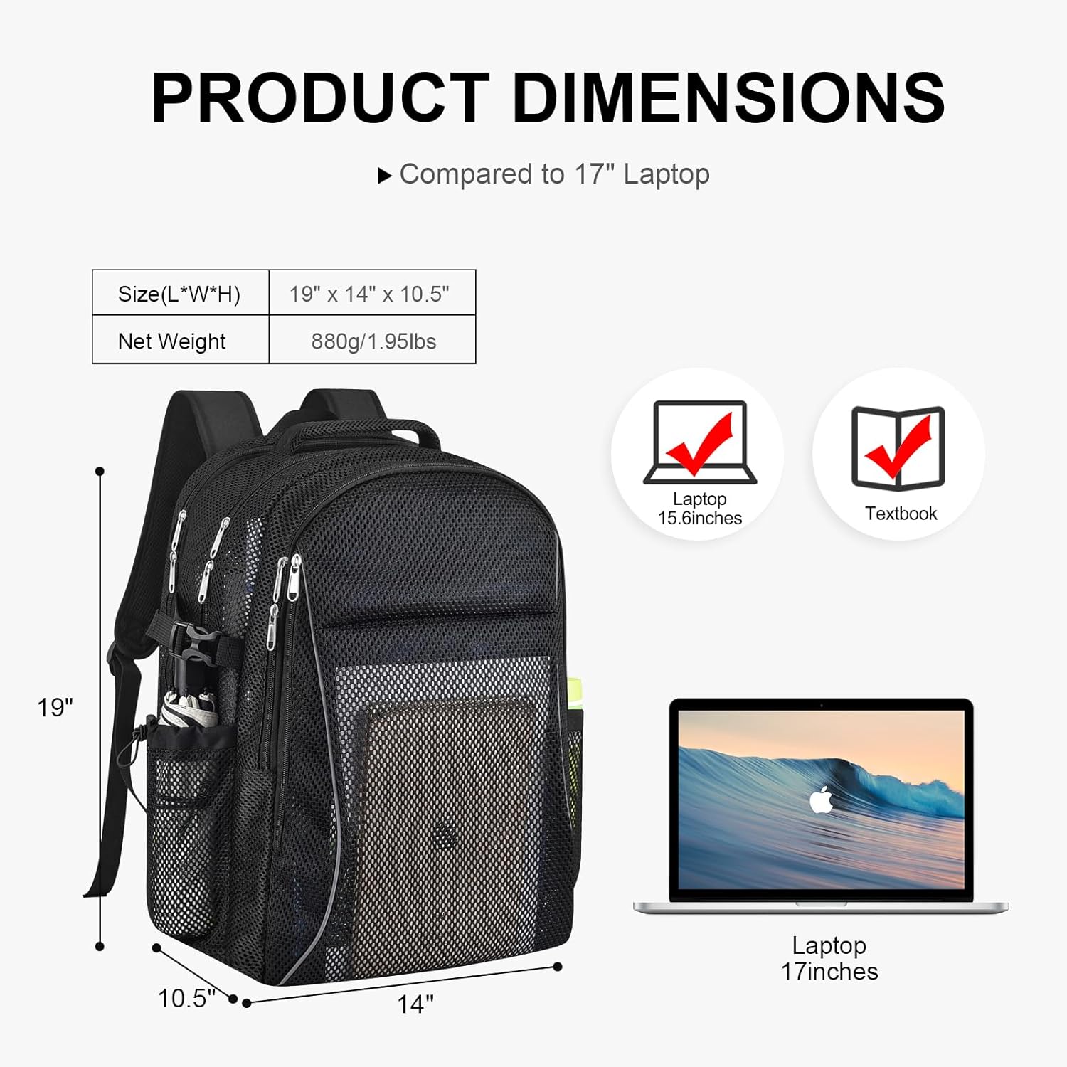 USPECLARE Heavy Duty X-Large Mesh Backpack - Semi-Transparent Design with Rain Cover for School & Travel