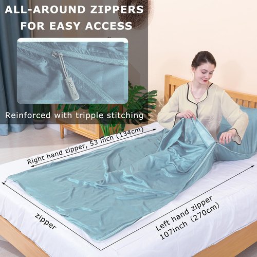 Exermil 100% Silk Sleep Sack with Zippers on 3 Sides, 87”x43” Large Sleeping Liners for Hotels, Travel & Camping, Multifunctional Travel Sheets (Unzipped:87”x87”) for Adults, Lightweight, All Seasons