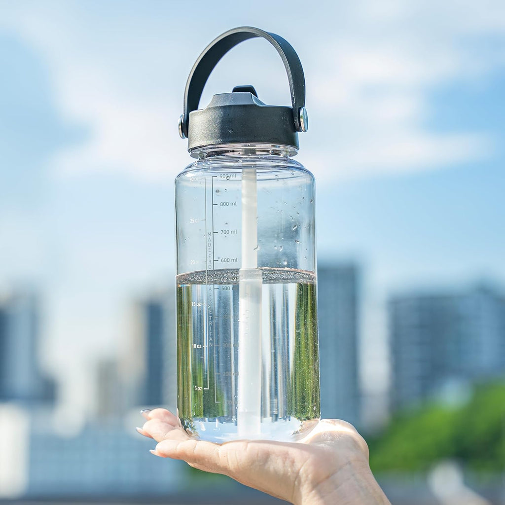 OLDLEY 32oz Motivational Sports Water Bottle - BPA-Free Tritan with Time Markers & Leakproof Design