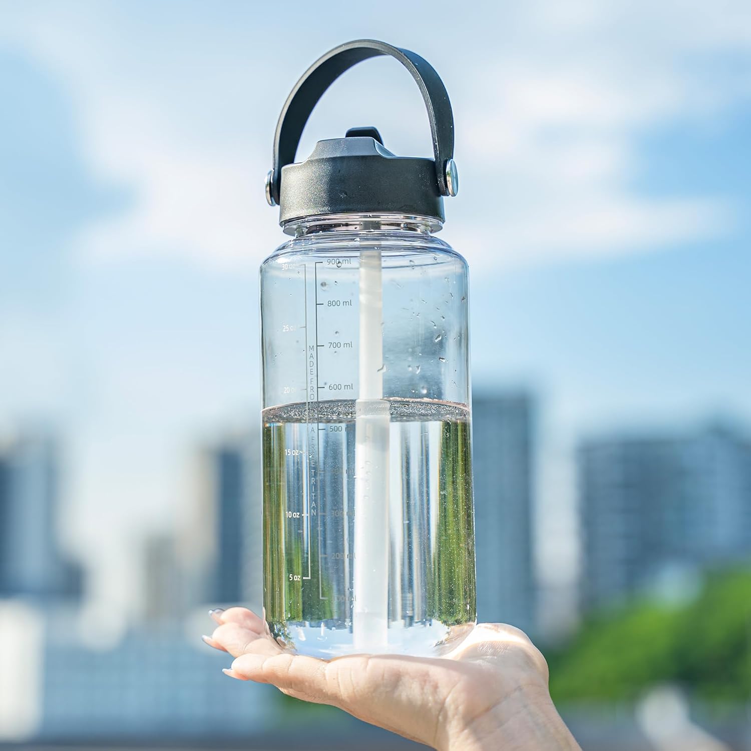 OLDLEY 32oz Motivational Sports Water Bottle - BPA-Free Tritan with Time Markers & Leakproof Design