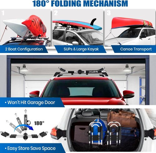 ARTIPOLY Kayak Roof Rack - 4-in-1 J-Bar for 2 Kayaks & Canoes | Easy Mount with Paddle Holder for SUVs & Trucks