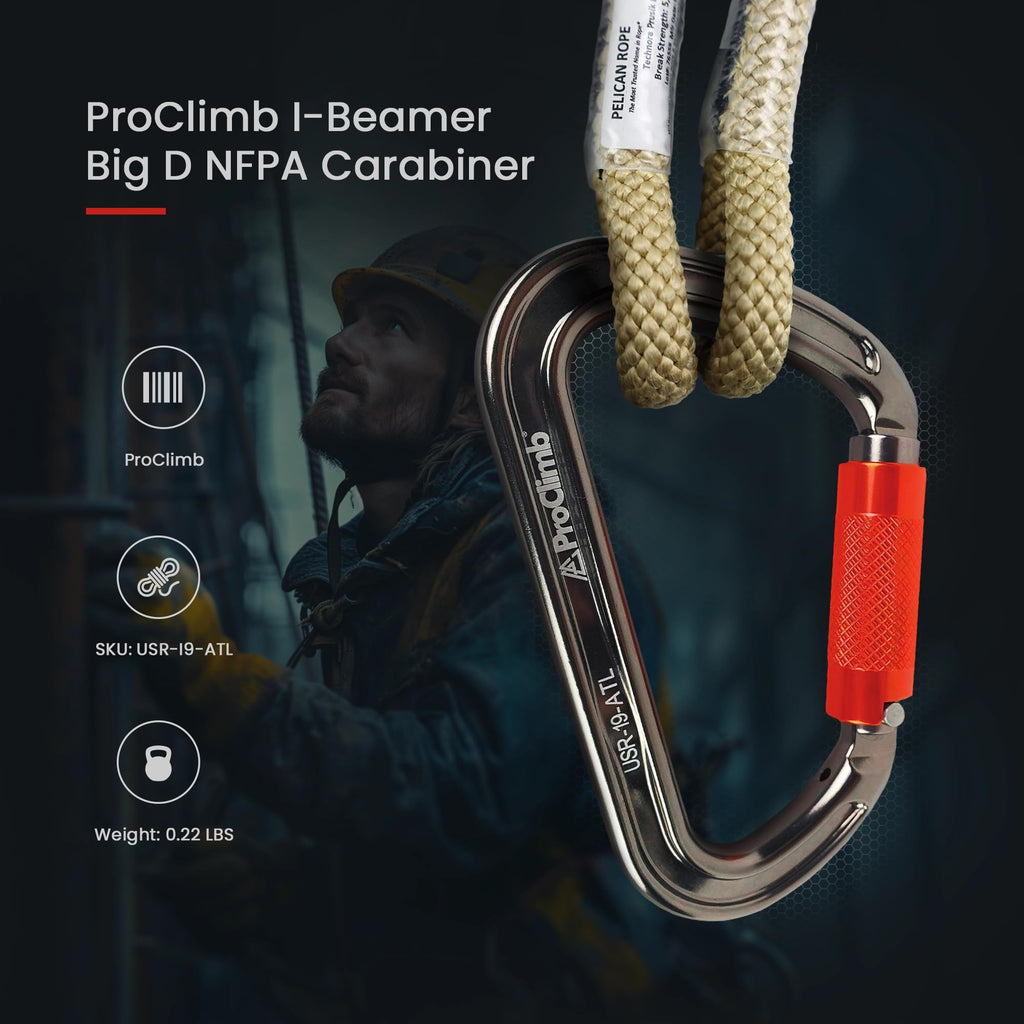 ProClimb I-Beamer Mod D Twist Lock Carabiner | NFPA Certified | 27kN MBS | 18mm Gate | 4.1oz | Hot Forged Aluminum Alloy | I-Beam Design for Climbing,Rescue,Rigging & Rappelling