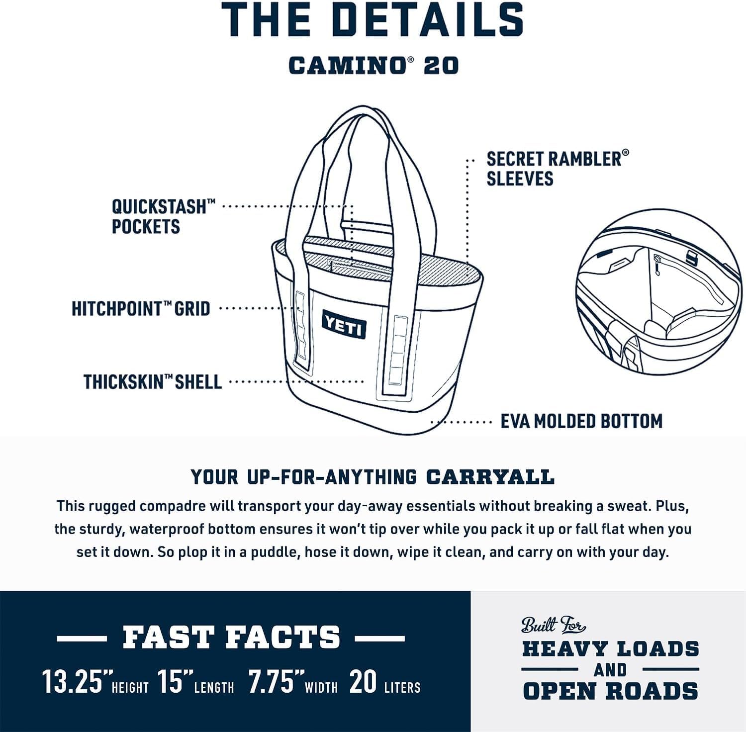YETI Camino 20 Carryall - Versatile Utility Bag with Internal Dividers for Easy Organization