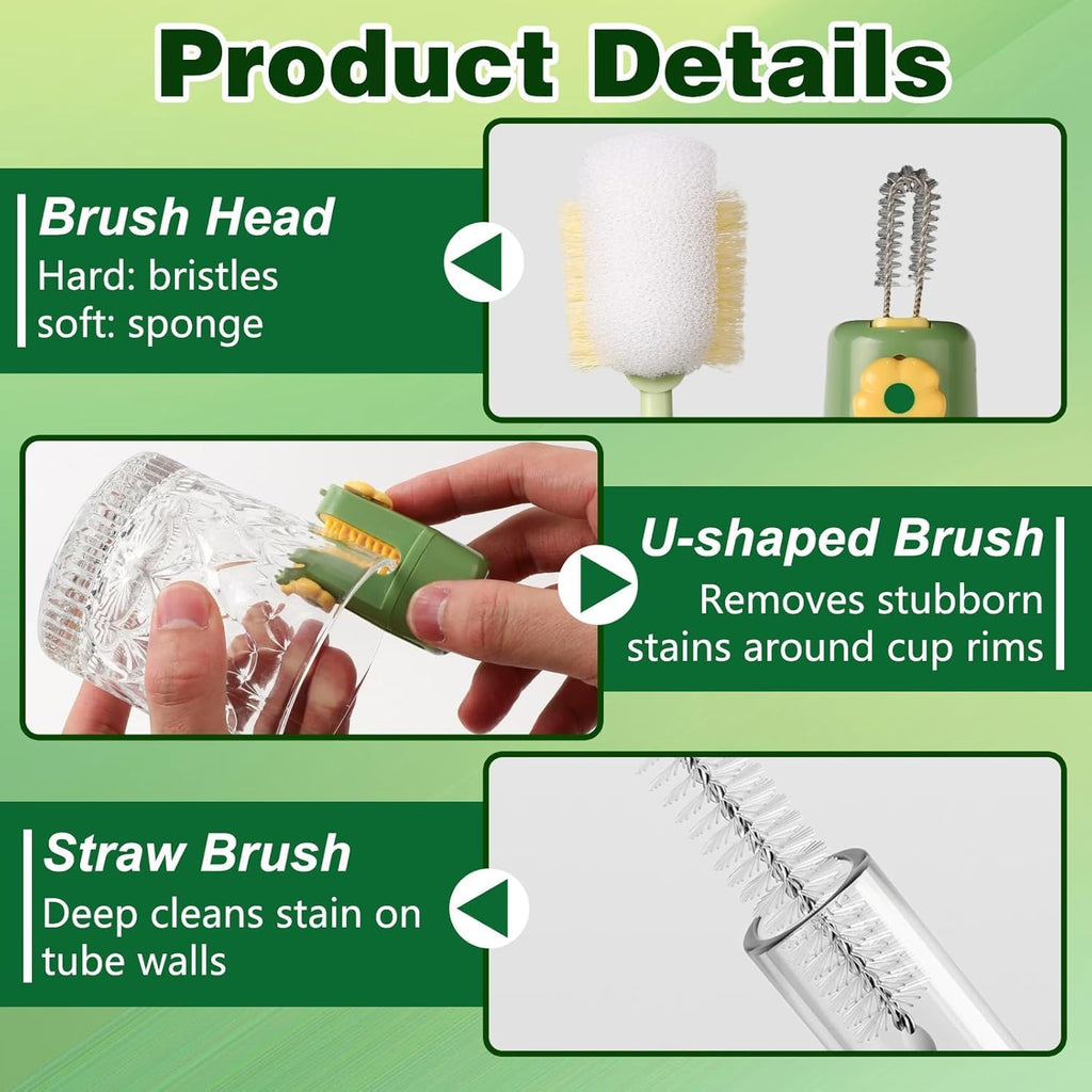 Skiennix 5-in-1 Bottle Cleaning Brush Set - Multifunctional Kitchen Lid Scrubber with Long Handle | 2 Pack