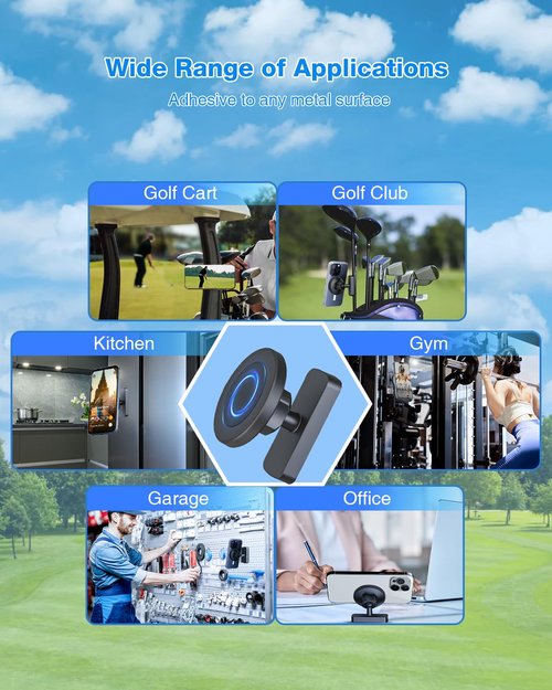 ZEKOODL Magnetic Golf Cart Phone Holder, with Powful N52 Magnet, Golf Cart Phone Mount, Compatible with MagSafe iPhone 16/15/14/13/12 Series, Fits EZGO/Yamaha/Club Car/Icon - Golf Cart, Gym (2 Pack)