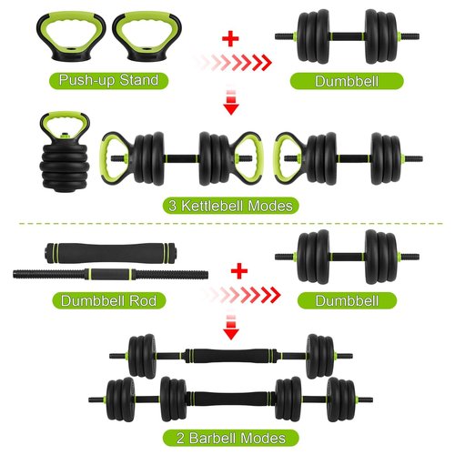 44/66/88 Lbs Adjustable Dumbbell Set, 4-In-1 Free Weights Set with Connector, Fitness Exercise Equipment Used As Barbell, Kettlebells, Push Up Stand, Weights Set for Home Gym Suitable Men/Women