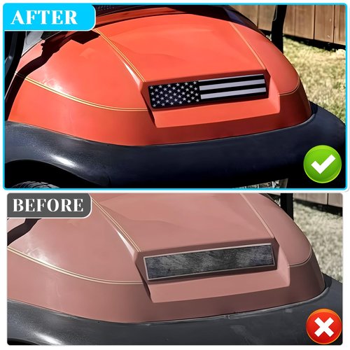 Black and Grey American Flag Fits Club Car Precedent Golf Cart Front Name Plate. Fits Club Car Precedent Carts Dressed