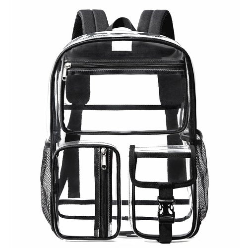 gdbis Heavy Duty Clear Backpack for Stadium Events, Large Capacity Clear Bookbag Transparent Backpack with Reinforced Strap for College Work Travel Concerts Security - Black