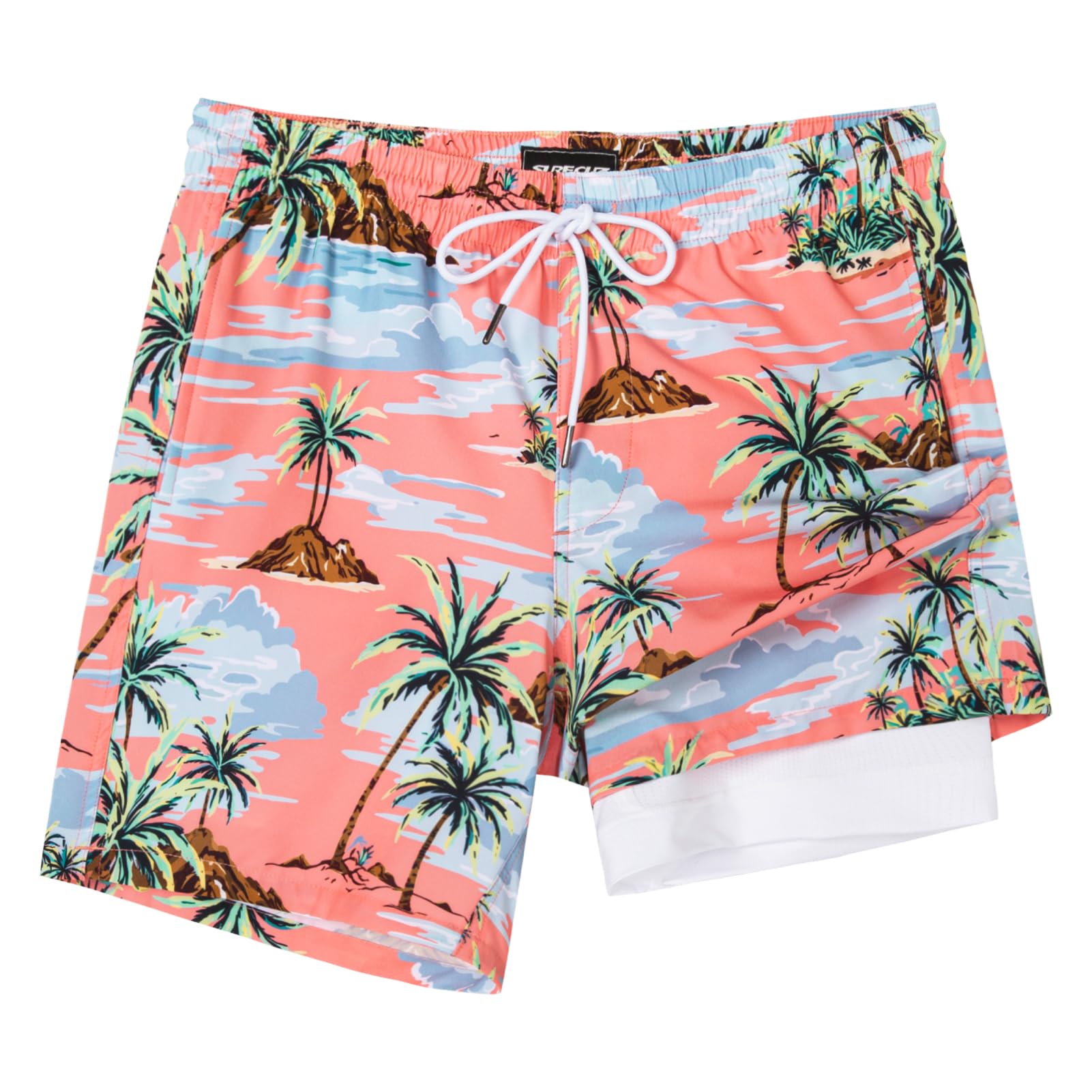 SURF CUZ Mens Swim Trunks with Compression Liner Quick Dry Swim Shorts 7" Swimming Trunks Stretch Bathing Suit 7 Inch,Twilight Beach,XL