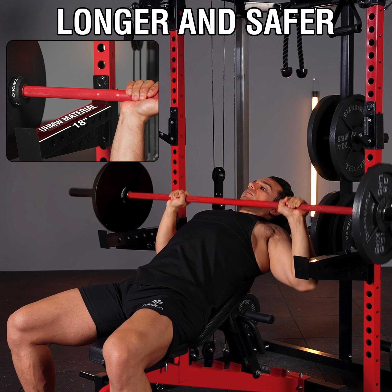 Mikolo Power Cage, 2000LB Power Rack with Independent Dual Pulley System, Multi-Function Home Gym Workout Machine for Cable Crossover (Red)