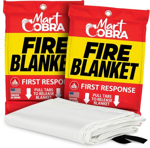 Mart Cobra Fire Blanket 2-Pack | Emergency Fire Suppression for Home & Kitchen | 40"x40" Heat Resistant Fiberglass Safety Blankets