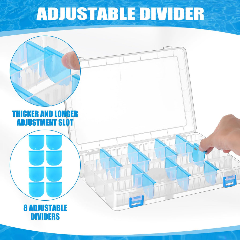 Wonderjune 6 Pack 3600 Tackle Boxes Fishing Tackle Trays with Removable Dividers Waterproof Plastic Fishing Lure Clear Organizer Box Storage Trays for Bait Lure Parts Bead Small Tools