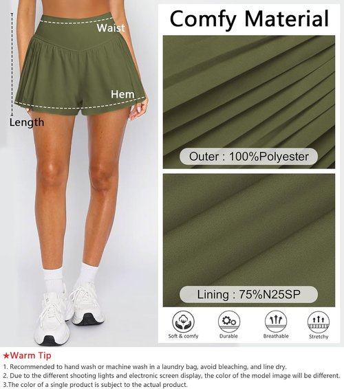 Hragc Athletic Running Shorts - Women's Flowy Butterfly Crossover Workout Skort with Pocket | Gym & Tennis