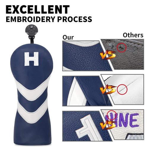 Golf Head Cover Golf Club Blue Leather Headcovers Set Fits Driver Fairway Wood Hybrid Utility Putter Iron Wedge Headcover.