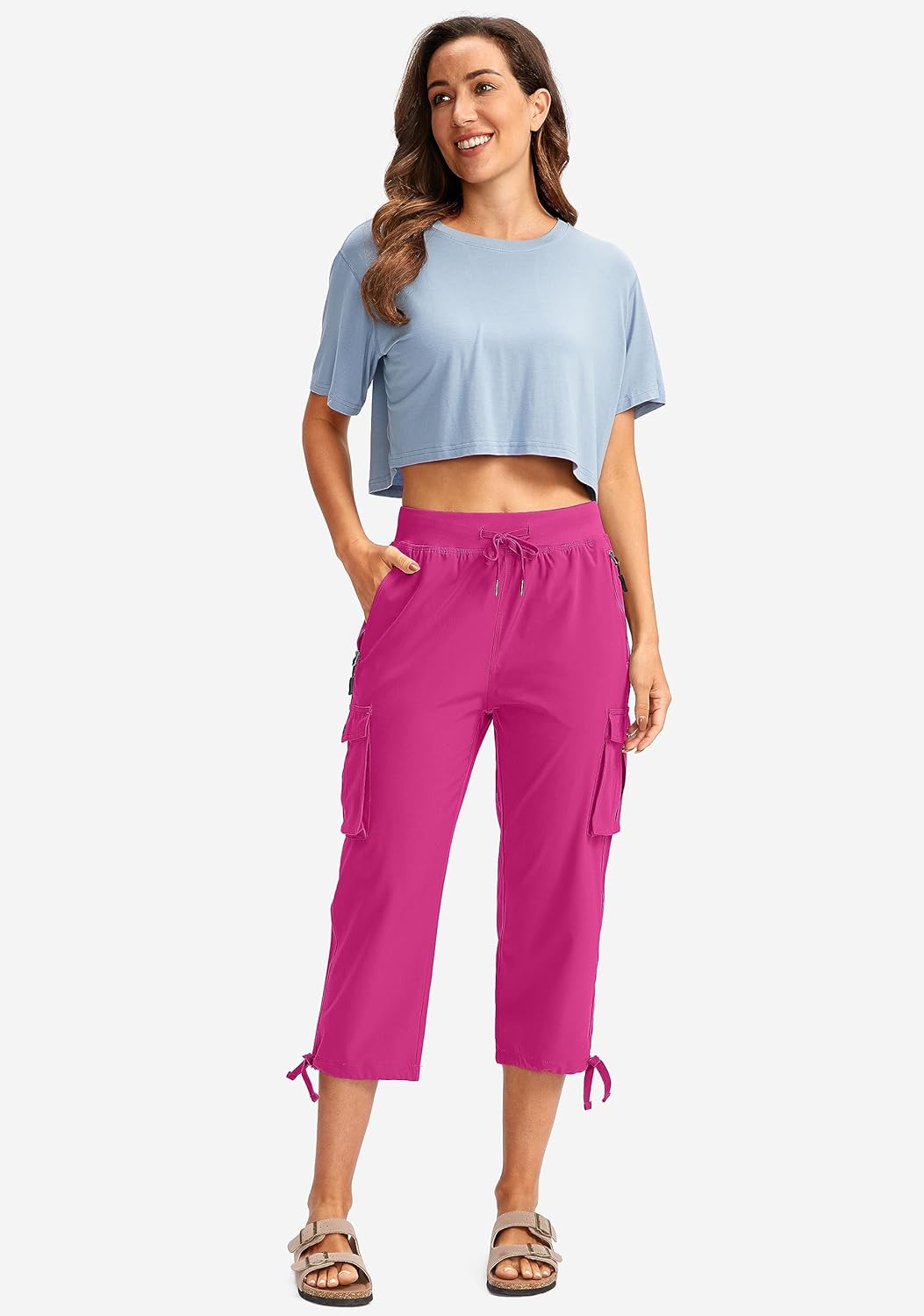 Soothfeel Women's Cargo Capris Pants - Lightweight Quick-Dry Travel & Hiking | 6 Pockets, Casual Summer Wear