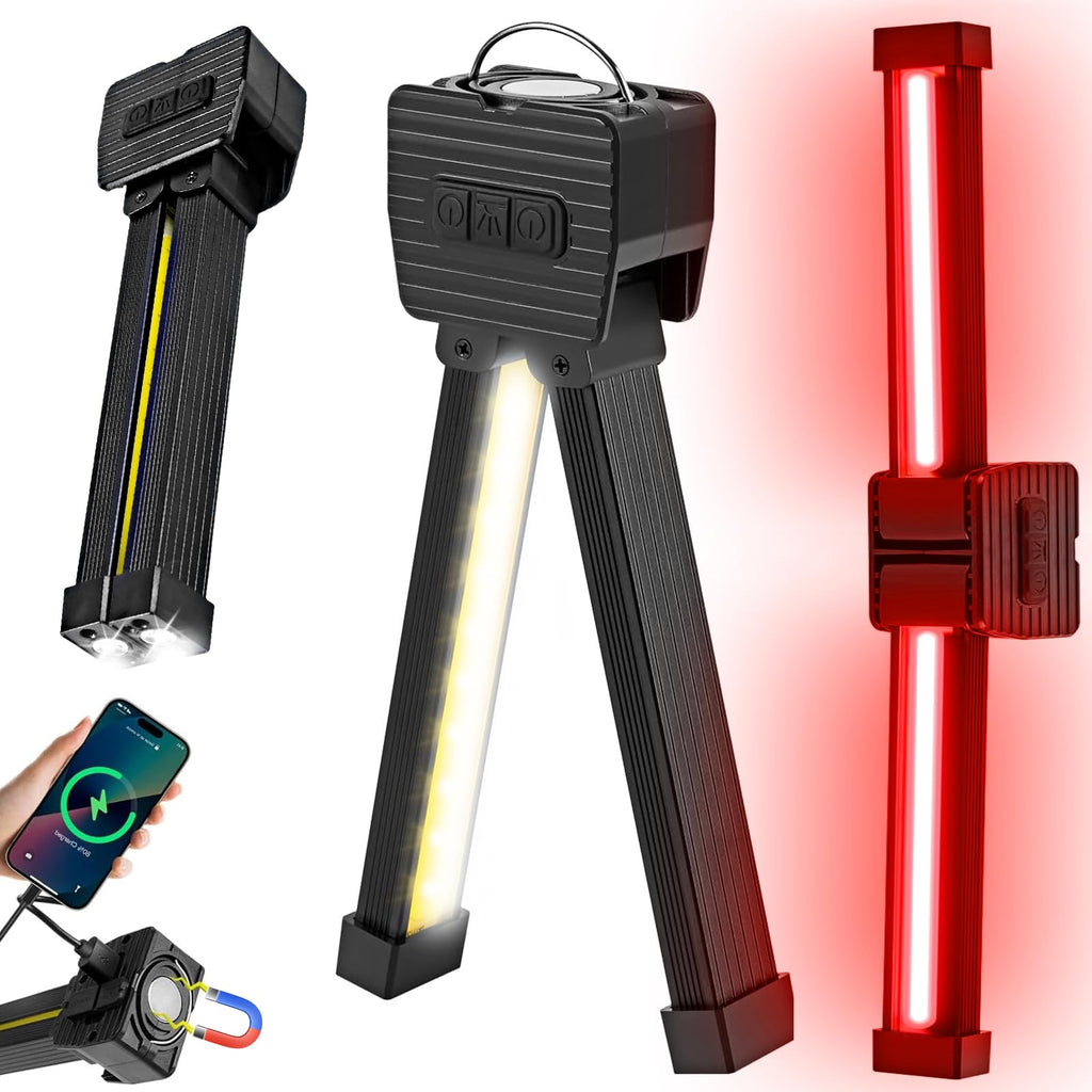 YETHKE Gym Lamp, Portable Gym Lighting for Posing, Magnetic Work Light Rechargeable, Gift for Men/Women, 180° Rotate Foldable with Hang Hook Camping Lamp, USB Power Bank LED Handheld Flashlight-Black