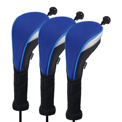 Andux 3pcs/Pack Long Neck Golf Hybrid Club Head Covers Dial No. Tag CTMT-02 Blue