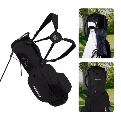Stripebird Golf Stand Bag with Hub for Magnets (Black) - 4 Way Full-Length Dividers Golf Club Bag - 5 Pockets - Flexfit Rotatable & Adjustable Dual Straps - Rain Hood - Lightweight Golf Bag Stand