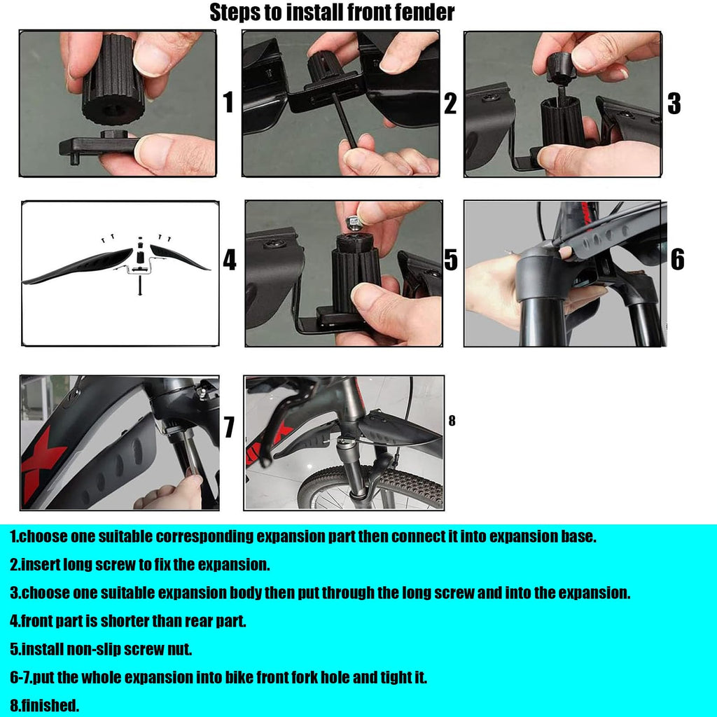 TuTuYa Bike Fender Set, Adjustable Bicycle Mudguards with 2 Arrow Reflective Stickers and 1 Reflective Tape, for 24-29 inch Bikes, Universal Front and Rear Tire Mud Guard for Most of Popular Bicycles
