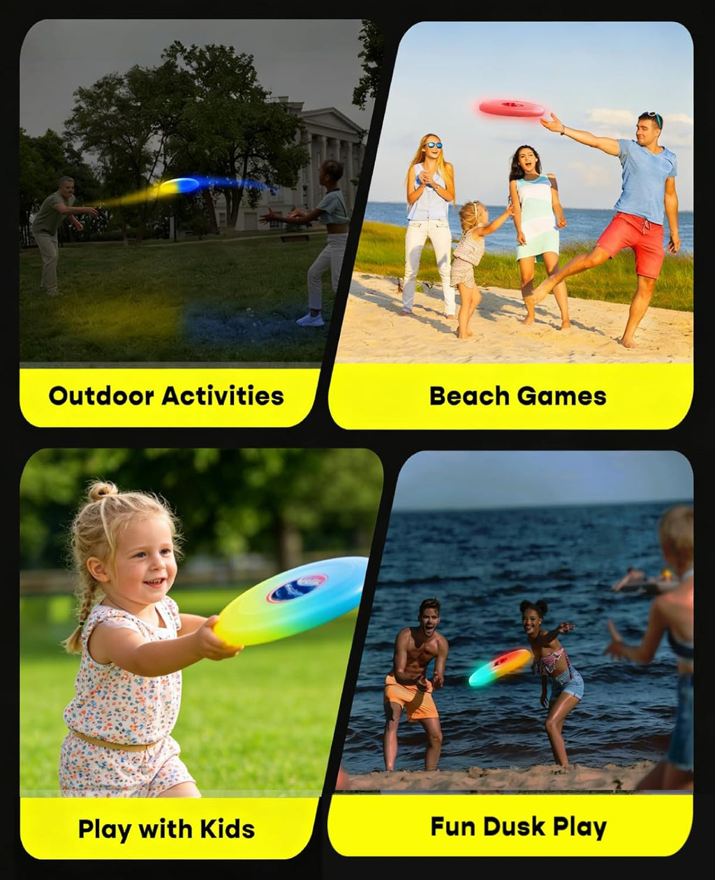 Xeuch Light Up Flying Disc 2 Pack, 175g, 16 Lighting Modes, 4 Brightness, 600mAh Rechargeable Battery, Built-in Timer and Sensor for Beach Camping Outdoor Games, Gift for Kids/Teens/Adults