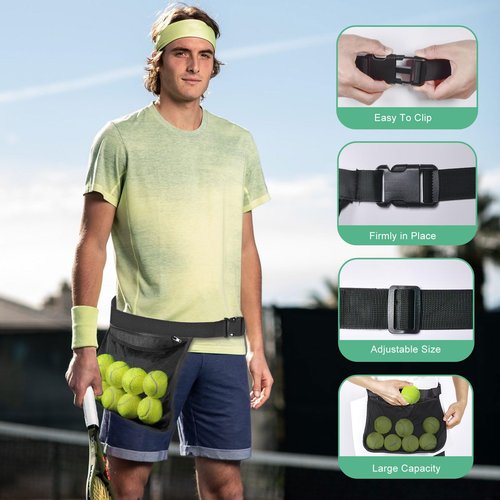 AccEncyc Tennis Ball Holder Ball Bag, Adjustable Pickleball Waist Pouch Holder, Bags Holding 8-10 Tennis or Pickleball, Waist Hip Bags for Tennis, Cycling, Golf (1 Pack)