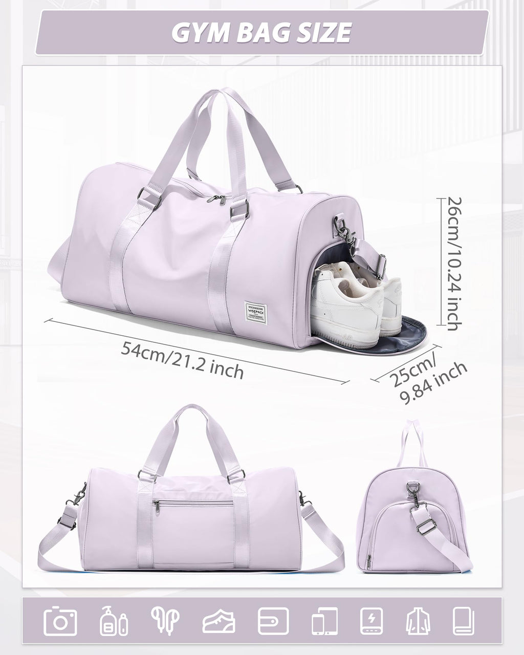 Travel Duffle Bag,Weekender Overnight Bags for Women with Shoes Compartment,Tote Gym Bag Personal Item Carry On Bag for Travel Business Trips Sport Hospital Dance Purple