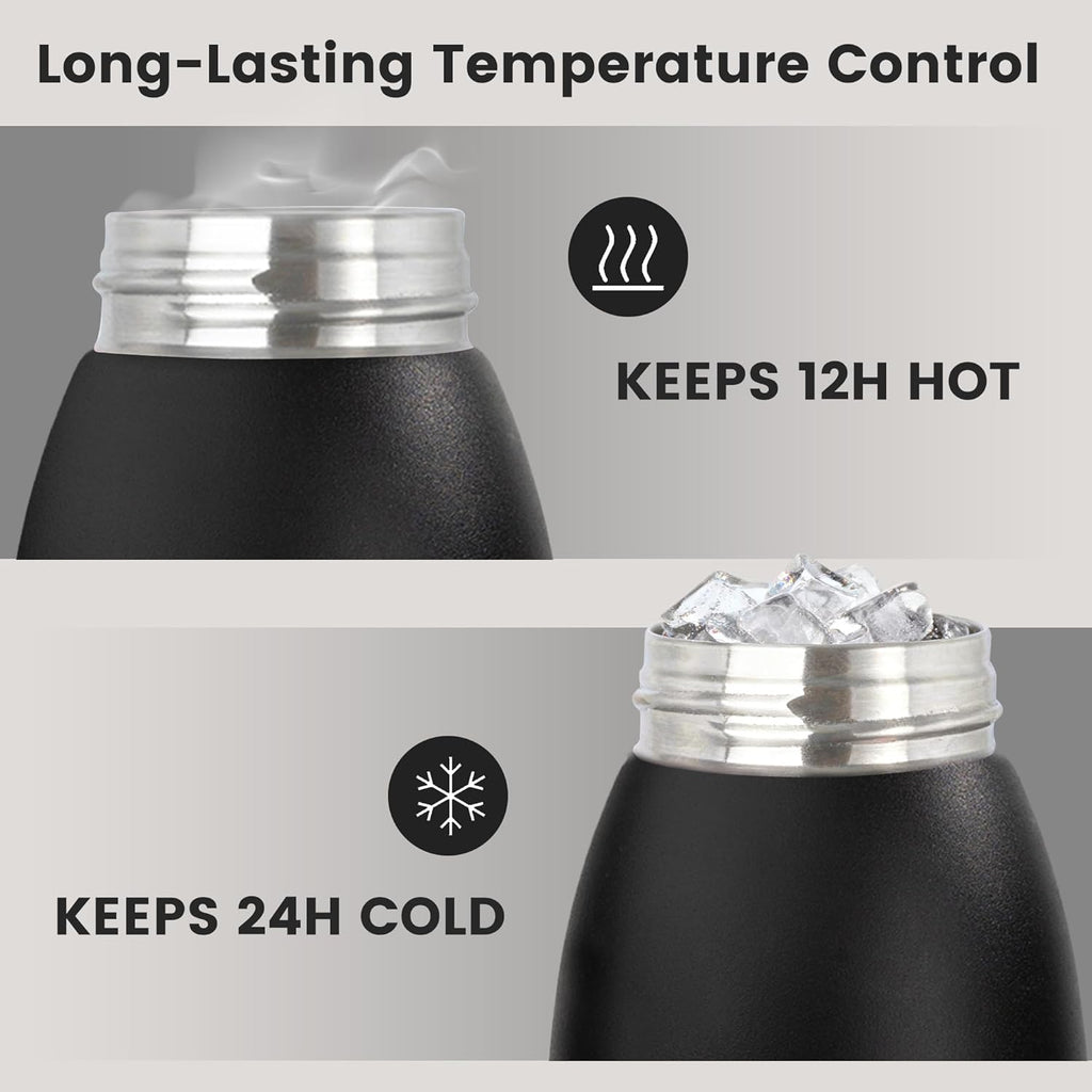 Skiennix Insulated Stainless Steel Water Bottle - 32 oz Double Wall, BPA-Free, Keeps Drinks Cold 24H & Hot 12H, Durable for Sports & Outdoor Activities, Black