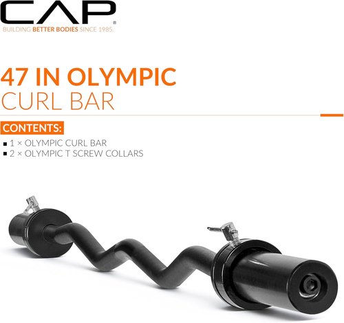 CAP Barbell 47-Inch Olympic EZ Curl Bar - Ideal for 2-Inch Weight Plates | Multiple Options Available