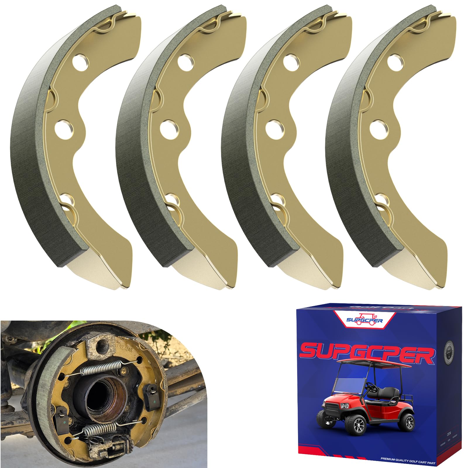 SUPGCPER 4 PCS Long Golf Cart Universal Brake Shoes, Fit Club Car DS&Carryall 1981-1994, EZGO XI-Serial 1983-1986, for Yamaha G1 1978-1980 2-Cycle, Golf Cart Brake Pads Replace OEM# 101146302 1011296
