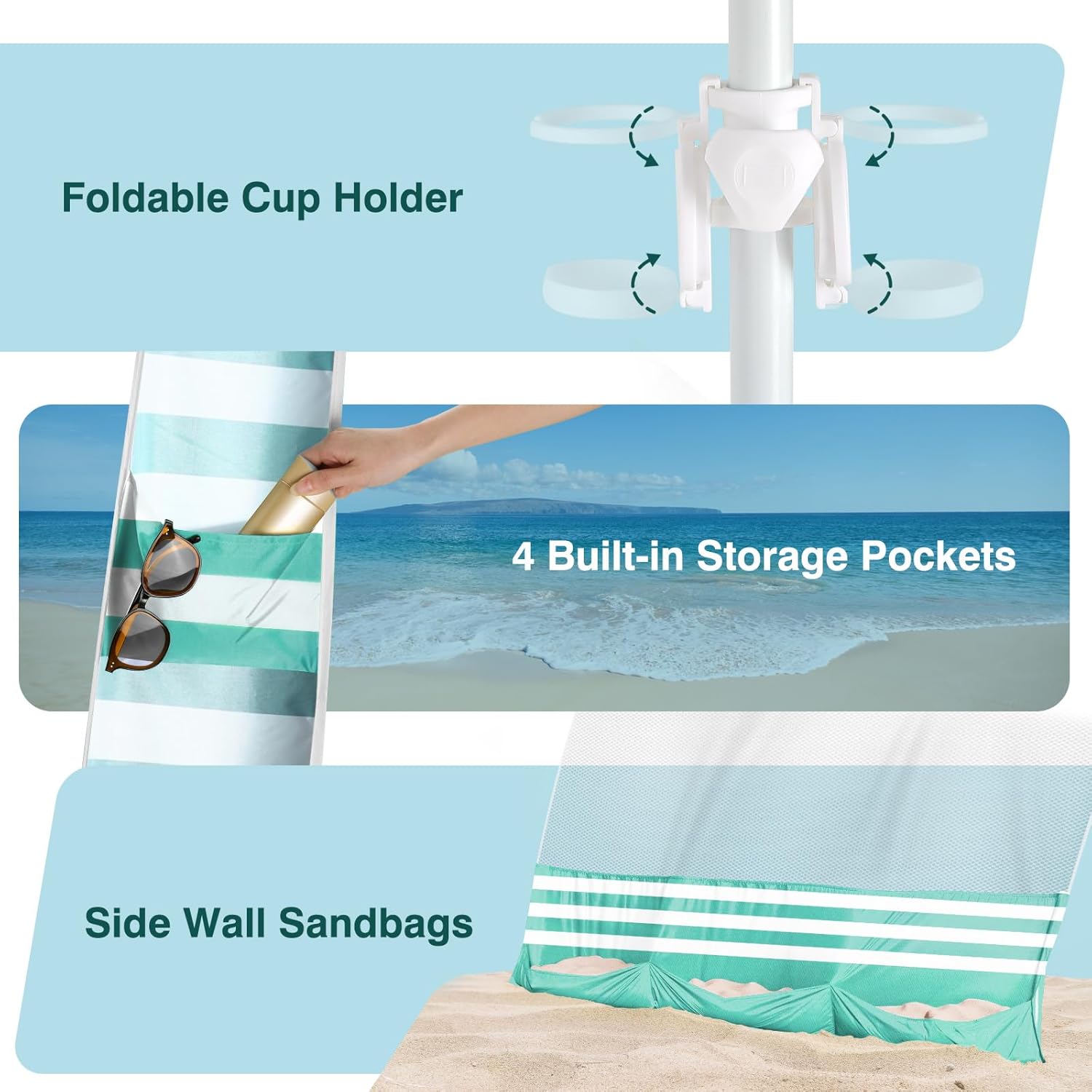 Rhino Valley Beach Tent - 8x8 FT UPF50+ Sun Protection | Easy Setup & Wind Resistant Canopy - Green/White