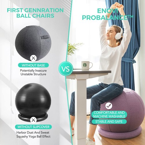 ENOVI ProBalanceΩ Yoga Ball Chair, Exercise Ball with Slipcover and Base for Office and Home, Birthing and Pregnancy, 55cm, FG