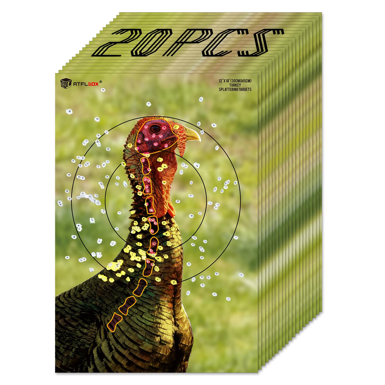 ATFLBOX 20PCS 12”x18” Splatter Turkey Target Stickers for Shooting Practice, Pre-Game Realistic Animal Target, Self-Adhesive Reactive Paper Targets for Shotgun