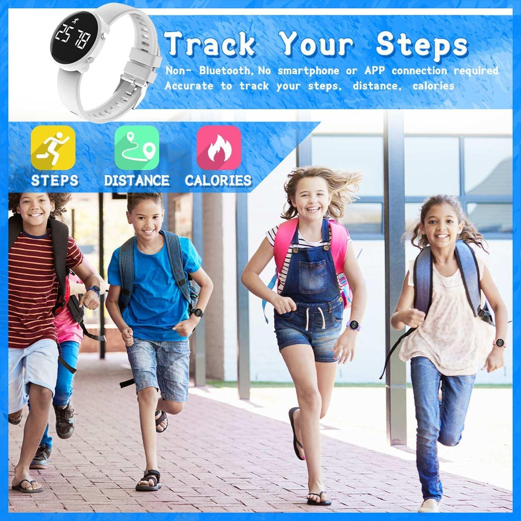 Skiennix Kids Digital Fitness Tracker Watch - Waterproof Outdoor Sports Wristwatch for Boys & Girls (White)