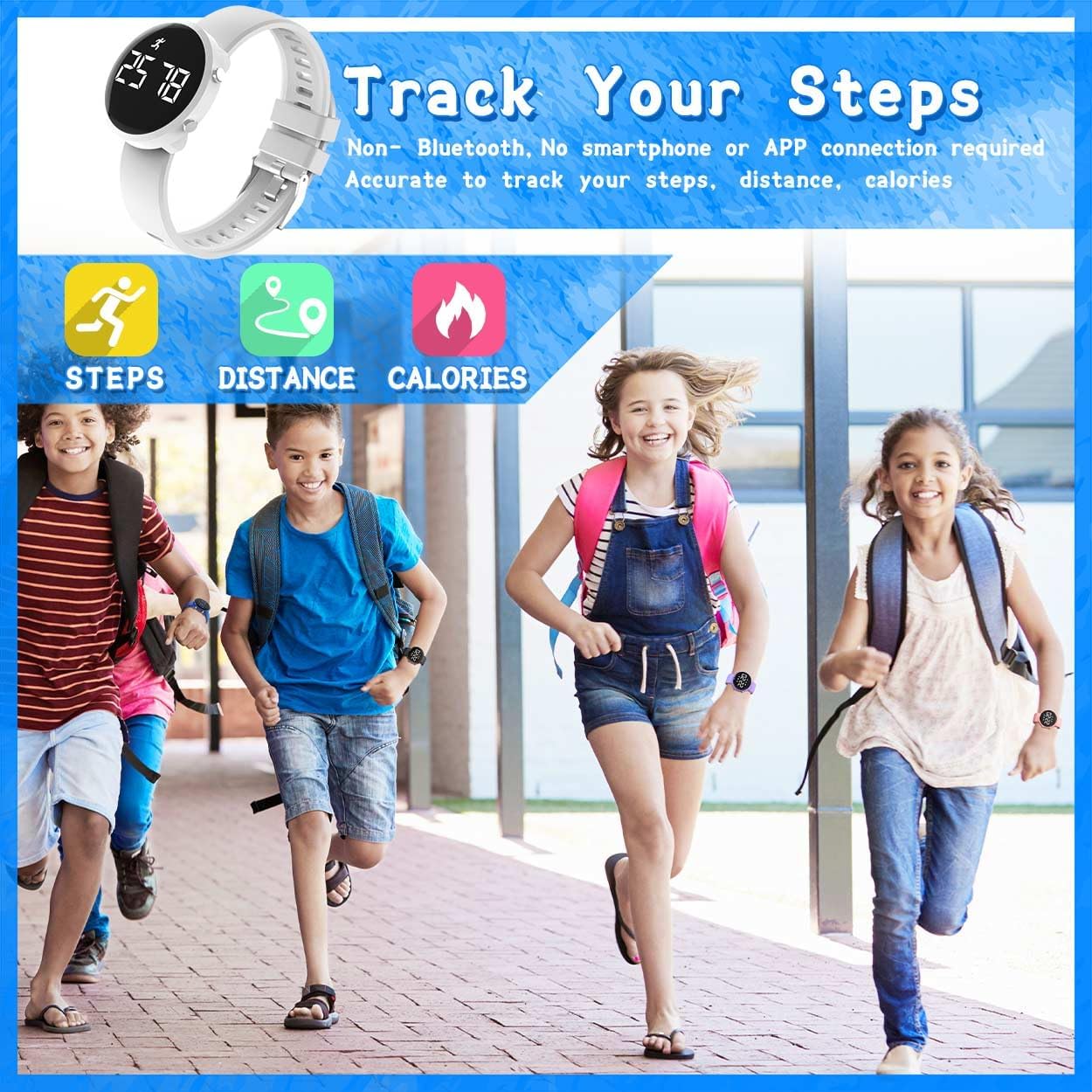 Skiennix Kids Digital Fitness Tracker Watch - Waterproof Outdoor Sports Wristwatch for Boys & Girls (White)