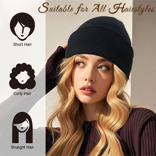 NPQQUAN Satin Lined Beanie for Women Silk Lined Beanies Winter Warm Soft Lining Cuffed Knit Beanie Hats for Women Skull Cap Grey(Satin Lined)