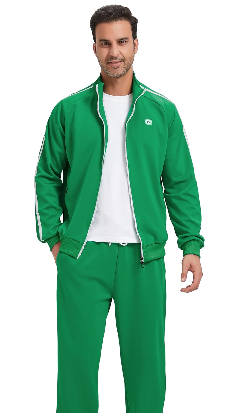 Men's 2-Piece Tracksuit - Lightweight Full Zip Sweatset with Green XX-Large