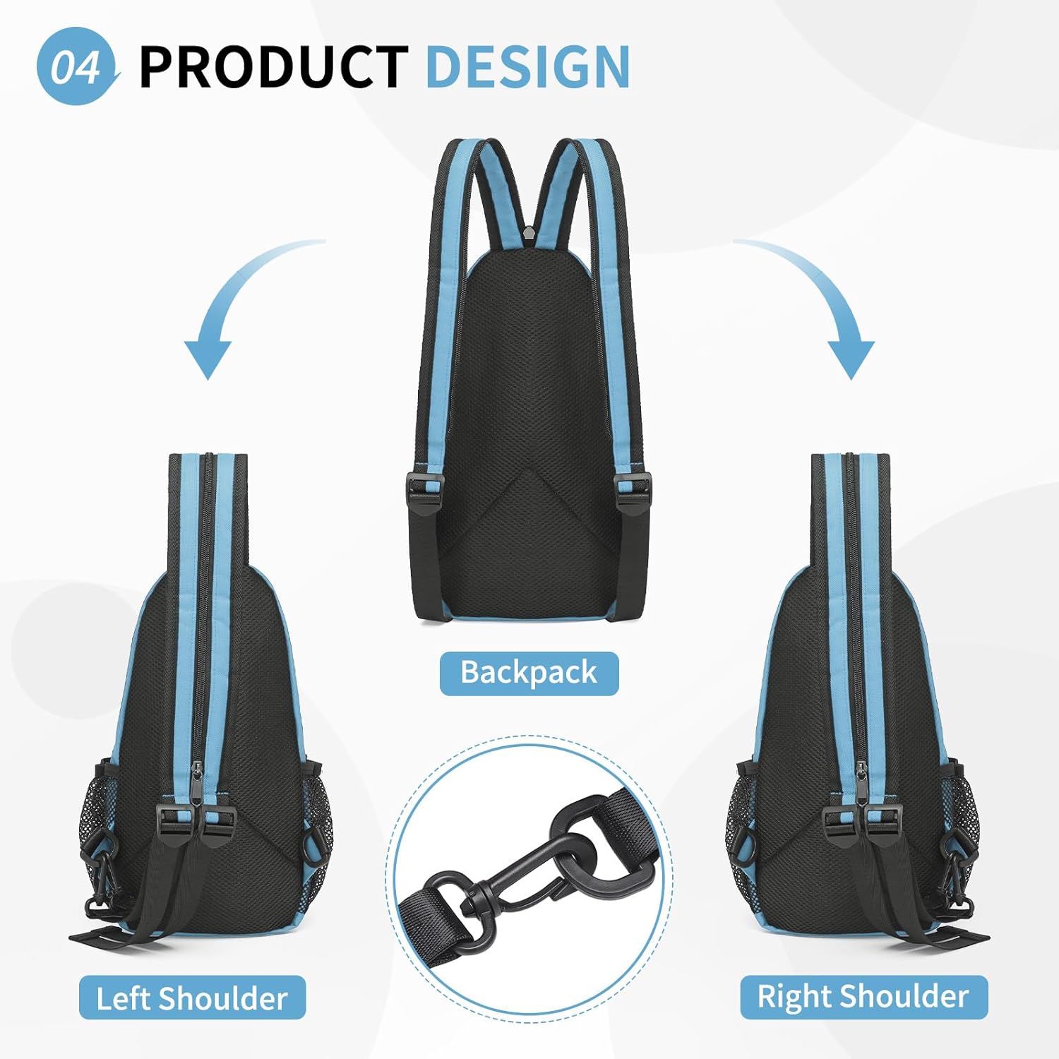 Skiennix Convertible Sling Bag - Lightweight Crossbody Backpack for 7.9" Tablet | Casual Travel & Hiking (Blue)