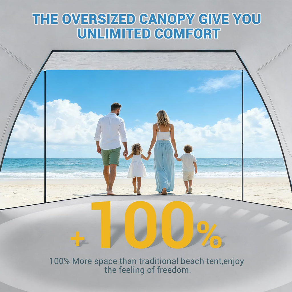 Elegear CumbreX™ Beach Tent Sun Shelter with Canopy, 4-5 Person Pop Up Beach Tent, Easy Setup UPF 50+ UV Protection Portable Lightweight Double Silver Coating Cabana Sun Shade Shelter - Silver