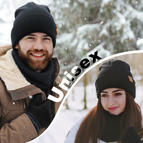 Bebila Winter Beanie Hat Scarf Gloves Set for Men, Thick Knit Hat Warm Neck Fleece Lined Winter Gift