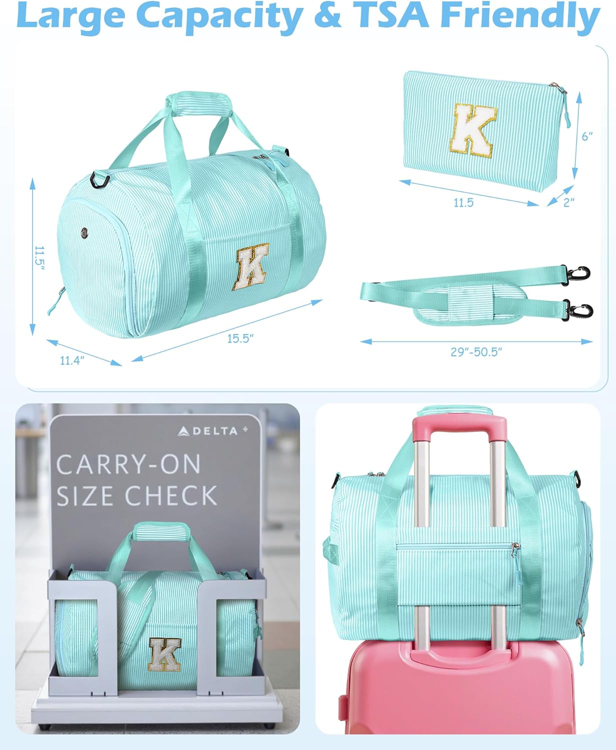 Skiennix Girls Travel Duffle Bag - Personalized Overnight Bag with Shoe Compartment | Trendy Weekend Bag (Letter L)