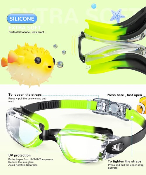 NSSIW Kids Swimming Goggles - Anti-Fog, Leak-Proof Design | 3-Pack for Ages 4-16