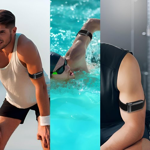 DADO HydroKnit Waterproof Bicep Nylon Sport Band Compatible with WHOOP 5.0, One, Peak, and Life | Elastic Fast-Drying Comfortable Strap for Active Lifestyles (Black, Life/MG)