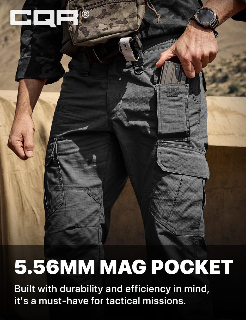 CQR Men's Tactical Pants, Water Resistant Ripstop Cargo Pants, Lightweight EDC Work Hiking Pants, Outdoor Apparel, Duratex Mag Pocket Charcoal, 44W x 32L