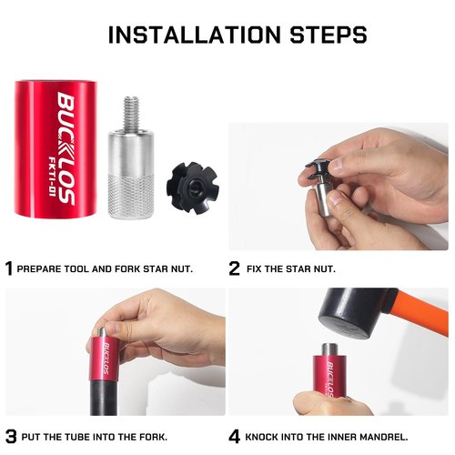 BUCKLOS Bike Fork Star Nut Setting Install Tool with Free Star Nuts and Spare Special Screws for 1", 1-1/8" Threadless Fork Tubes and Headset System, Stainless Steel Bicycle Star Nut Installation Tool