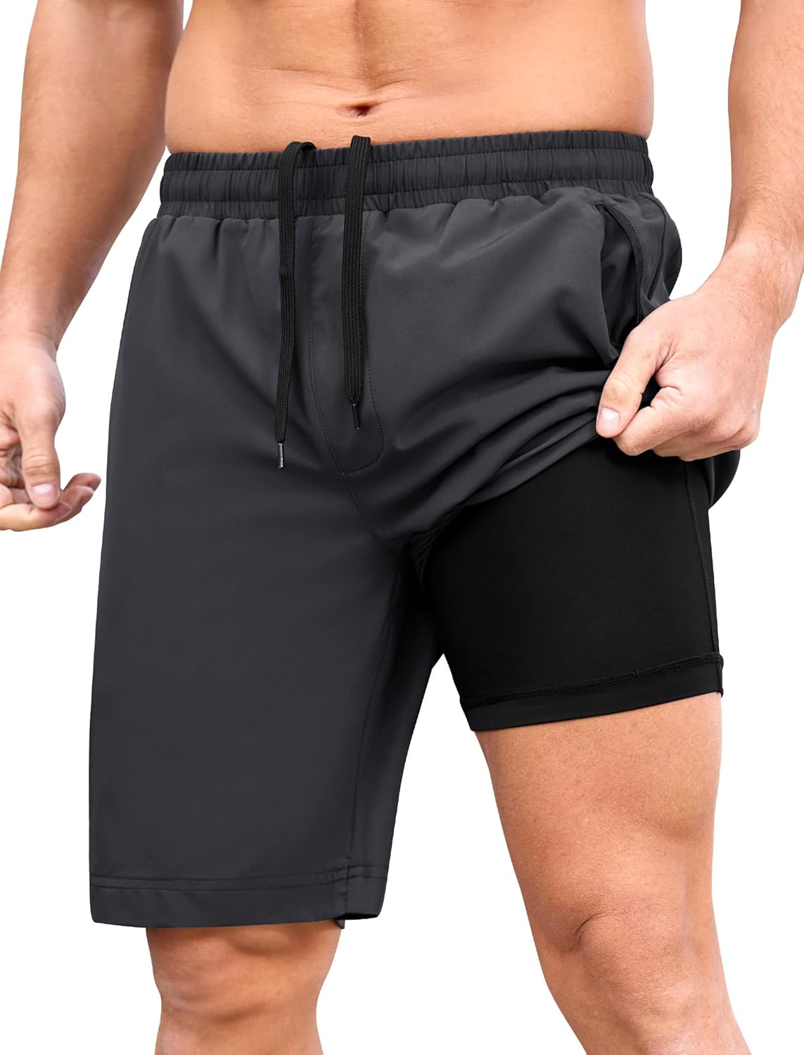 SILKWORLD Men's Running Shorts - Quick Dry 9-Inch 2-in-1 Basketball & Gym Workout Shorts with Pockets