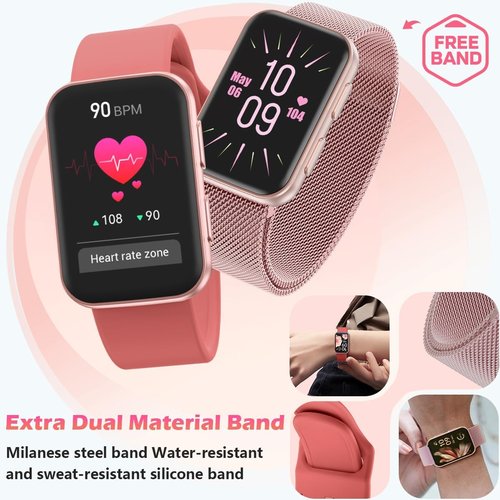 MorePro Fitness Tracker - 24/7 Heart Rate & Blood Oxygen Monitor | Waterproof Smartwatch for Men & Women - Active Pink