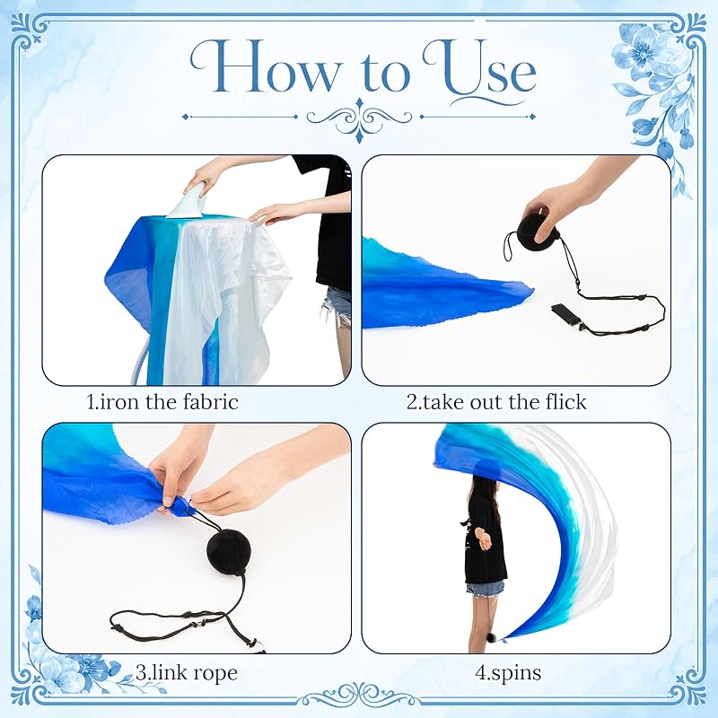Lake Blue 2 Sets Silk Veil Poi with Balls – 78.74 x 31.5 Inches, 4-Pack